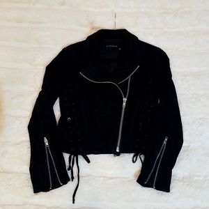 NWOT Olivaceous Black Faux Suede Moto Biker Lace Up Jacket size S